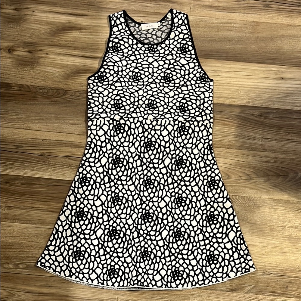 Black and White Sleeveless Halter A-Line Dress